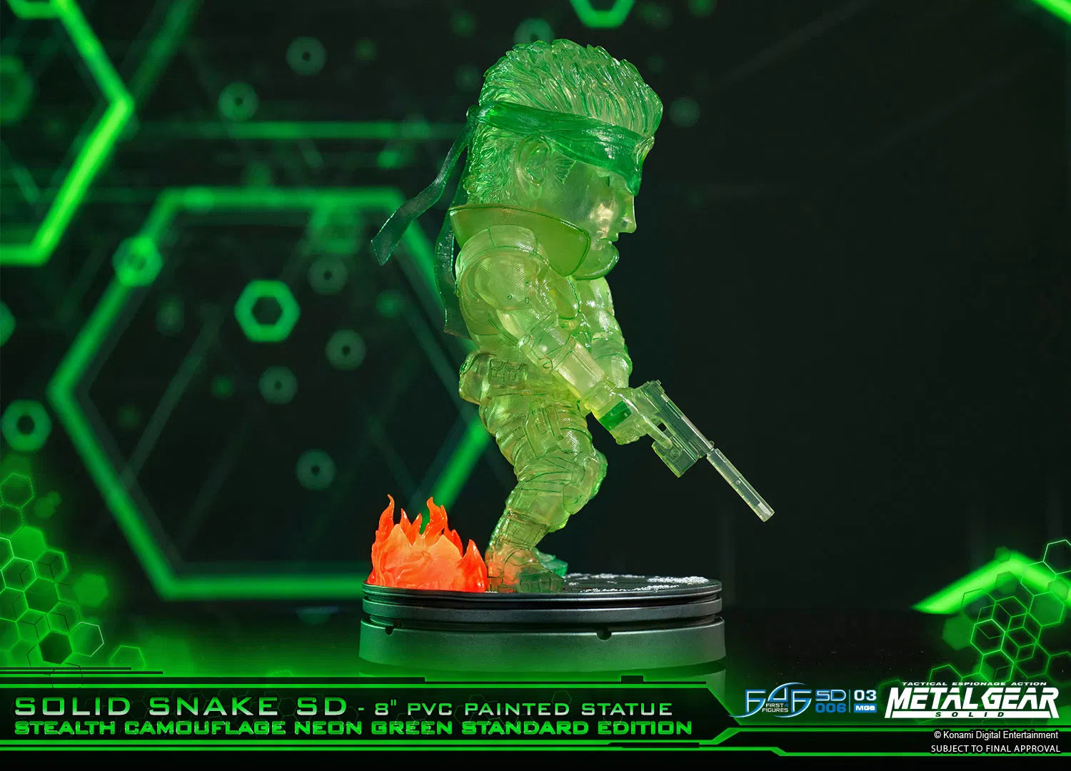 First 4 Figures Metal Gear Solid – Solid Snake SD Stealth Camouflage Exclusive Edition Neon Green PVC Painted Statue (20cm)