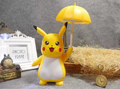 Anime Pokemon Pikachu With Umbrella Open eyed smiling Table Lamp