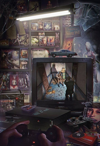 Silent Hill PS2 Gaming Setup Decorative Painting Wall Wooden Posters (28x43cm)