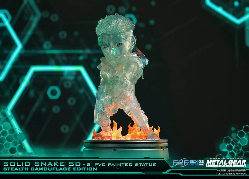 First 4 Figures Metal Gear Solid – Solid Snake [Standrard + SD Stealth + Neon Green] PVC Painted Statue 3pcs Combo (20cm)
