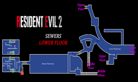 Resident Evil 2 - Map Sewers Lower Floor Frameless Arts (50*30 cm)