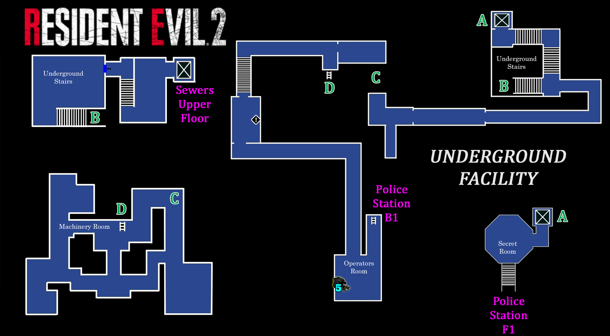 Resident Evil 2 - Map Underground Facility Frameless Arts (50*30 cm)