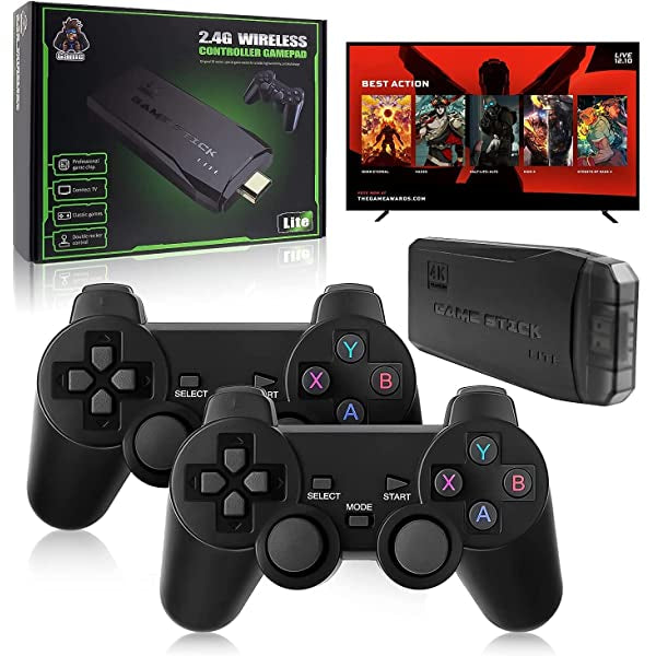 Integrated retro 4K game console with dual 2.4G wireless controllers, plug-and-play video game stick, built-in 3,500 games, 9 classic emulators, high-definition HDMI output for TV