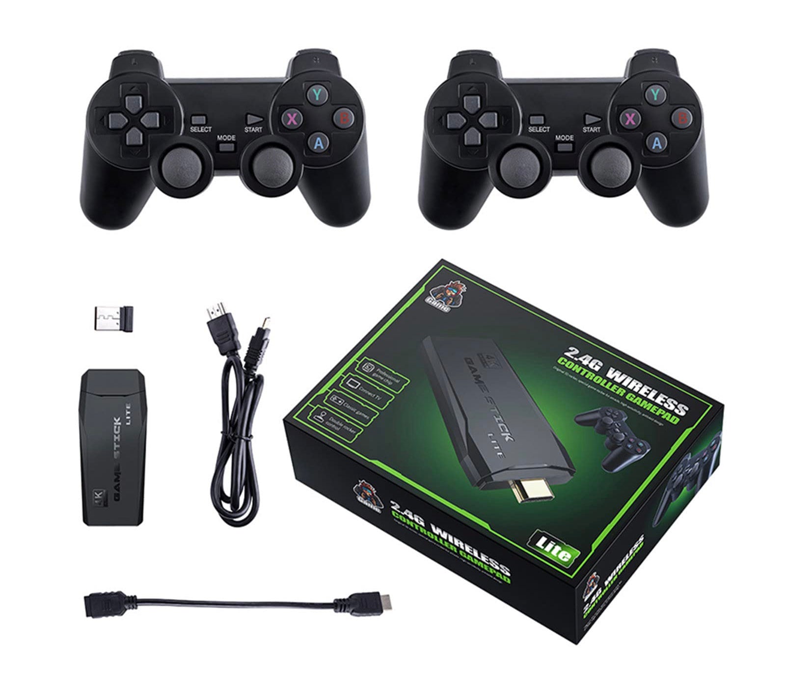 Integrated retro 4K game console with dual 2.4G wireless controllers, plug-and-play video game stick, built-in 3,500 games, 9 classic emulators, high-definition HDMI output for TV
