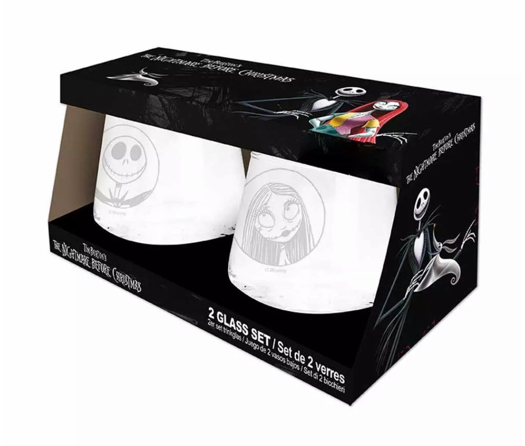 Official Disney The Nightmare Before Christmas Jack & Sally 2pcs Glass gift set